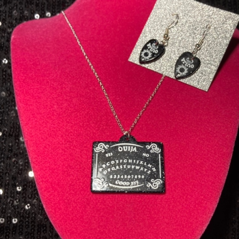 Spooky Season Ouija Board Necklace Sterling Silver 925 Planchette Earrings emo